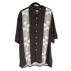 Batik Bay Men's Brown Short-Sleeve Button-Down Shirt with Palm Stripe Sz XL